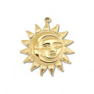 Stainless Steel - Rostfrei Stahl Anh&auml;nger Mond & Sonne Gold