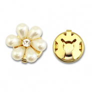 Eco-brass&reg; (nachaltiges Messing) Knopfabdeckung Perlen Blume Gold-white-crystal