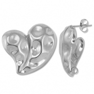 Stainless Steel - Rostfrei Stahl Schmuckzubeh&ouml;r Ohrringe / Ohrstecker Herz mit &Ouml;se Silver