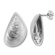 Stainless Steel - Rostfrei Stahl Schmuckzubeh&ouml;r Ohrringe / Ohrstecker Muschel mit &Ouml;se Silver