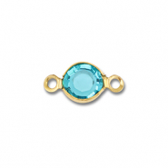Stainless Steel - Rostfrei Stahl Schmuckzubeh&ouml;r Zwischenst&uuml;ck Rund Gold-aquamarine blue