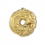 Stainless Steel - Rostfrei Stahl Anh&auml;nger Donut mit Drache Gold