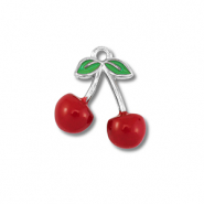 Stainless Steel - Rostfrei Stahl Anh&auml;nger Kirschen Silver-red-green