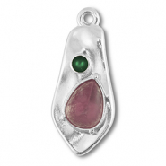 Metall Anh&auml;nger DQ Irregular Antik silber (Nickelfrei)-pink-green