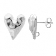 Stainless Steel - Rostfrei Stahl Schmuckzubeh&ouml;r Ohrringe / Ohrstecker Herz mit &Ouml;se Silver