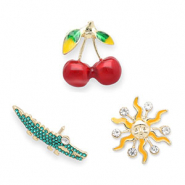 Anstecker Kirschen / Krokodil / Sonne Gold-green-red-yellow