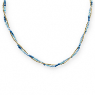 Ketten aus Stainless Steel - Rostfreiem Stahl Top Glas Facett Perlen Gold-blue-dark blue
