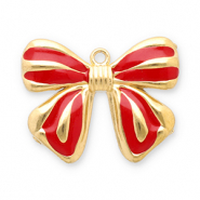 Stainless Steel - Rostfrei Stahl Anh&auml;nger Schleife Gold-red