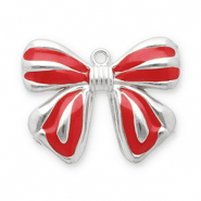 Stainless Steel - Rostfrei Stahl Anh&auml;nger Schleife Silver-red