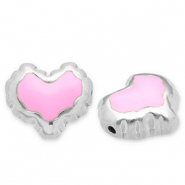 Stainless Steel - Rostfrei Stahl Perlen Herz Silver-pink