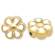 Stainless Steel - Rostfrei Stahl Perlen Blume Gold-white