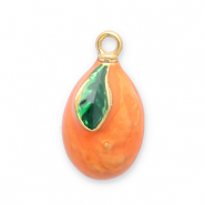 Stainless Steel - Rostfrei Stahl Anh&auml;nger Kumquat Gold-orange-green