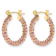 Ohrringe aus Stainless Steel - Rostfreiem Stahl Creolen mit Strass Gold-pink