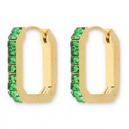 Ohrringe aus Stainless Steel - Rostfreiem Stahl Creolen Rechteck mit Strass Gold-green