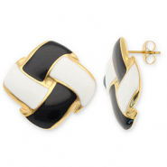 Ohrringe aus Stainless Steel - Rostfreiem Stahl Ohrstecker Viereck Gold-black-white