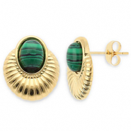 Ohrringe aus Stainless Steel - Rostfreiem Stahl Ohrstecker Oval Gold-dark green-black