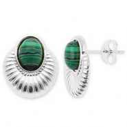 Ohrringe aus Stainless Steel - Rostfreiem Stahl Ohrstecker Oval Silver-dark green-black