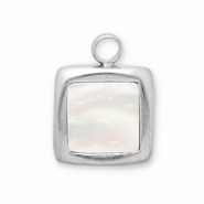 Stainless Steel - Rostfrei Stahl Anh&auml;nger Muschel Viereck Silver-white