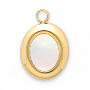 Stainless Steel - Rostfrei Stahl Anh&auml;nger Muschel Oval Gold-white