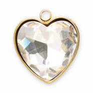 Stainless Steel - Rostfrei Stahl Anh&auml;nger Facet Herz Gold-crystal