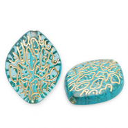 Acrylperlen Oval Teal blue-gold