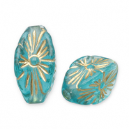 Acrylperlen Oval Teal blue-gold