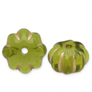 Acrylperlen Blume Olive green-gold