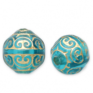 12 mm Acrylperlen Rund Teal blue-gold