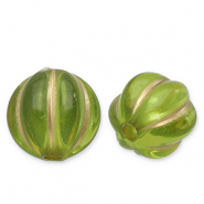 8 mm Acrylperlen Rund mit Linien Olive green-gold