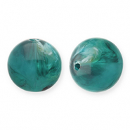 12 mm Acrylperlen Rund Teal green-white