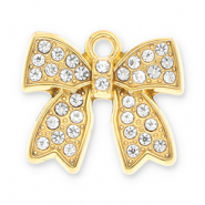Stainless Steel - Rostfrei Stahl Anh&auml;nger Schleife mit Strass Gold-transparent