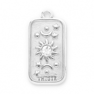 Stainless Steel - Rostfrei Stahl Anh&auml;nger Sonne, Mond und Sterne mit Strass Silver-transparent