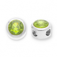 Stainless Steel - Rostfrei Stahl Perlen Rondellen mit Strass Silver-olive green