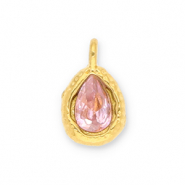 Stainless Steel - Rostfrei Stahl Anh&auml;nger Tropfenform mit Facet Gold-light pink