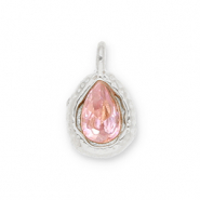 Stainless Steel - Rostfrei Stahl Anh&auml;nger Tropfenform mit Facet Silver-light pink