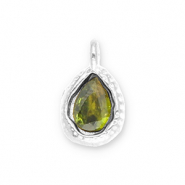 Stainless Steel - Rostfrei Stahl Anh&auml;nger Tropfenform mit Facet Silver-olive green