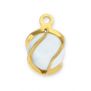 Stainless Steel - Rostfrei Stahl Anh&auml;nger Rund Cat's Eye Gold-milky white