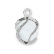 Stainless Steel - Rostfrei Stahl Anh&auml;nger Rund Cat's Eye Silver-milky white