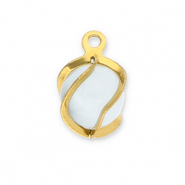 Stainless Steel - Rostfrei Stahl Anh&auml;nger Rund Cat's Eye Gold-milky white