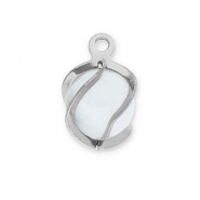 Stainless Steel - Rostfrei Stahl Anh&auml;nger Rund Cat's Eye Silver-milky white