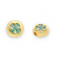 Metall Perlen DQ Rund mit Gl&uuml;cksklee Gold-glitter turquoise (Nickelfrei)