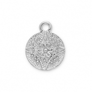 Metall Anh&auml;nger Rund mit Blume Silver