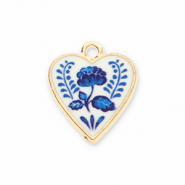 Metall Anh&auml;nger Herz mit Blume Gold-white-blue