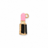 Metall Anh&auml;nger Lippenstift Gold-black-pink