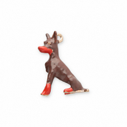 Metall Anh&auml;nger Hund Gold-dark brown-red