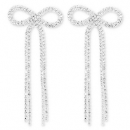 Brass TQ Metall Ohrringe / Ohrstecker mit Strass Schleife Silver-crystal