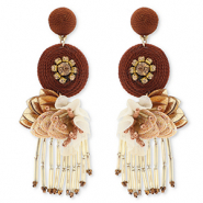 Trendy Ohrringe / Ohrstecker mit Glasperlen Gold-mahogany red-mauve