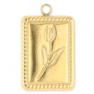 Stainless Steel - Rostfrei Stahl Anh&auml;nger Rechteck mit Tulpe Gold