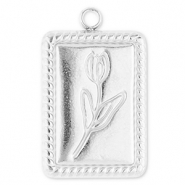 Stainless Steel - Rostfrei Stahl Anh&auml;nger Rechteck mit Tulpe Silver