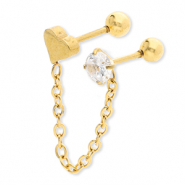 Ohrpiercing aus Stainless Steel - Rostfreiem Stahl Herz mit Kette & Strass Gold-crystal